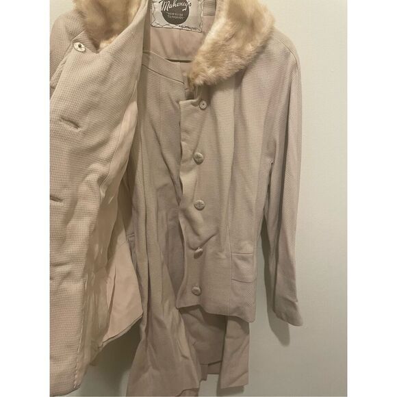 Vintage Mahoney’s beige tan faux fur blazer 2 piece skirt set size medium - Picture 4 of 15